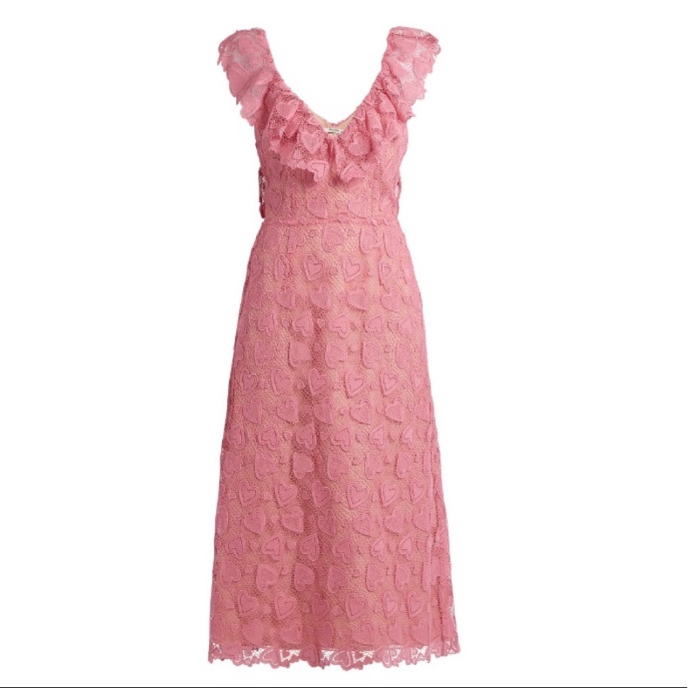 Miu Miu Heart-Macramé Lace Midi Dress In Rose Pink